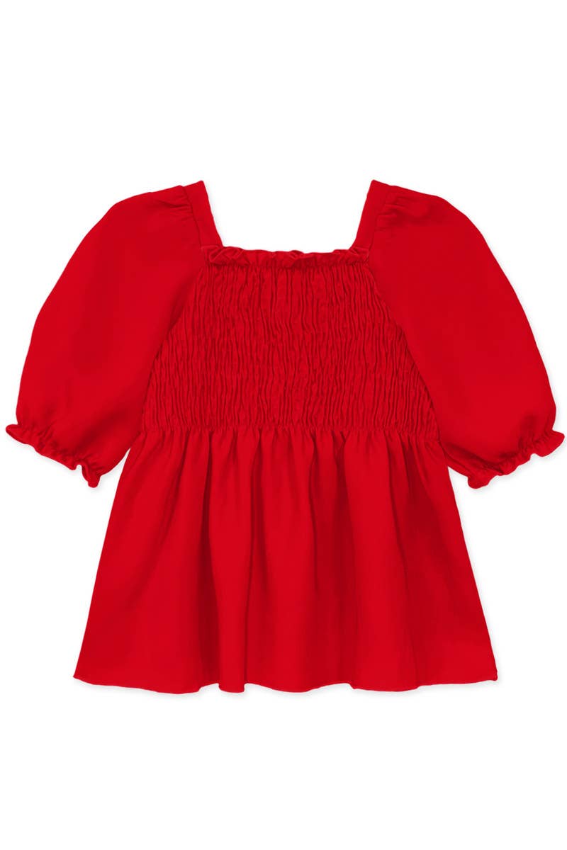 GKT-18002B-Q16 Girl's Fashion Top w/Smocking & Puff Sleeve