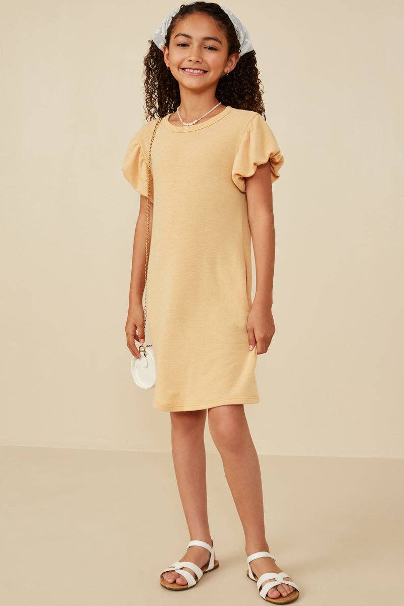 Hayden LA - Girls Gathered Puff Sleeve French Terry Knit Dress