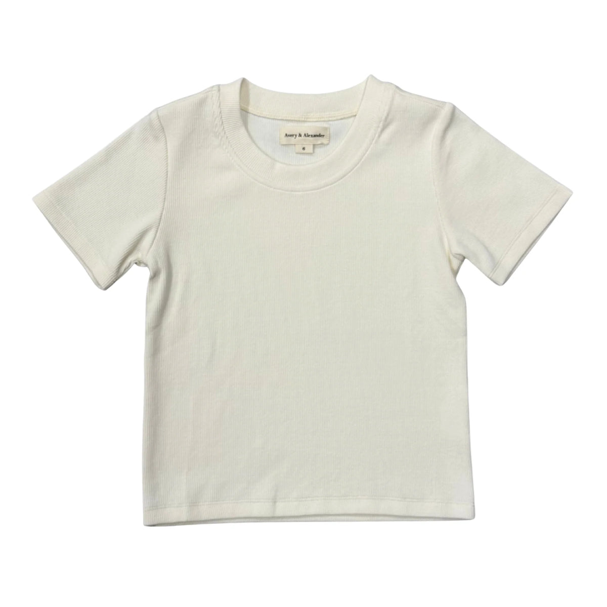 Girls Ribbed Short Sleeve Tee in Cream