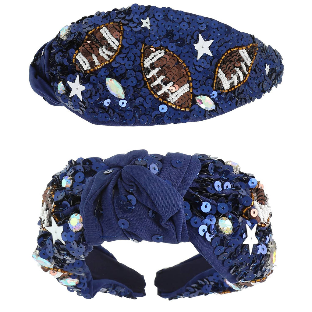 Red & Navy Football Top Knotted Jeweled Beaded Headband