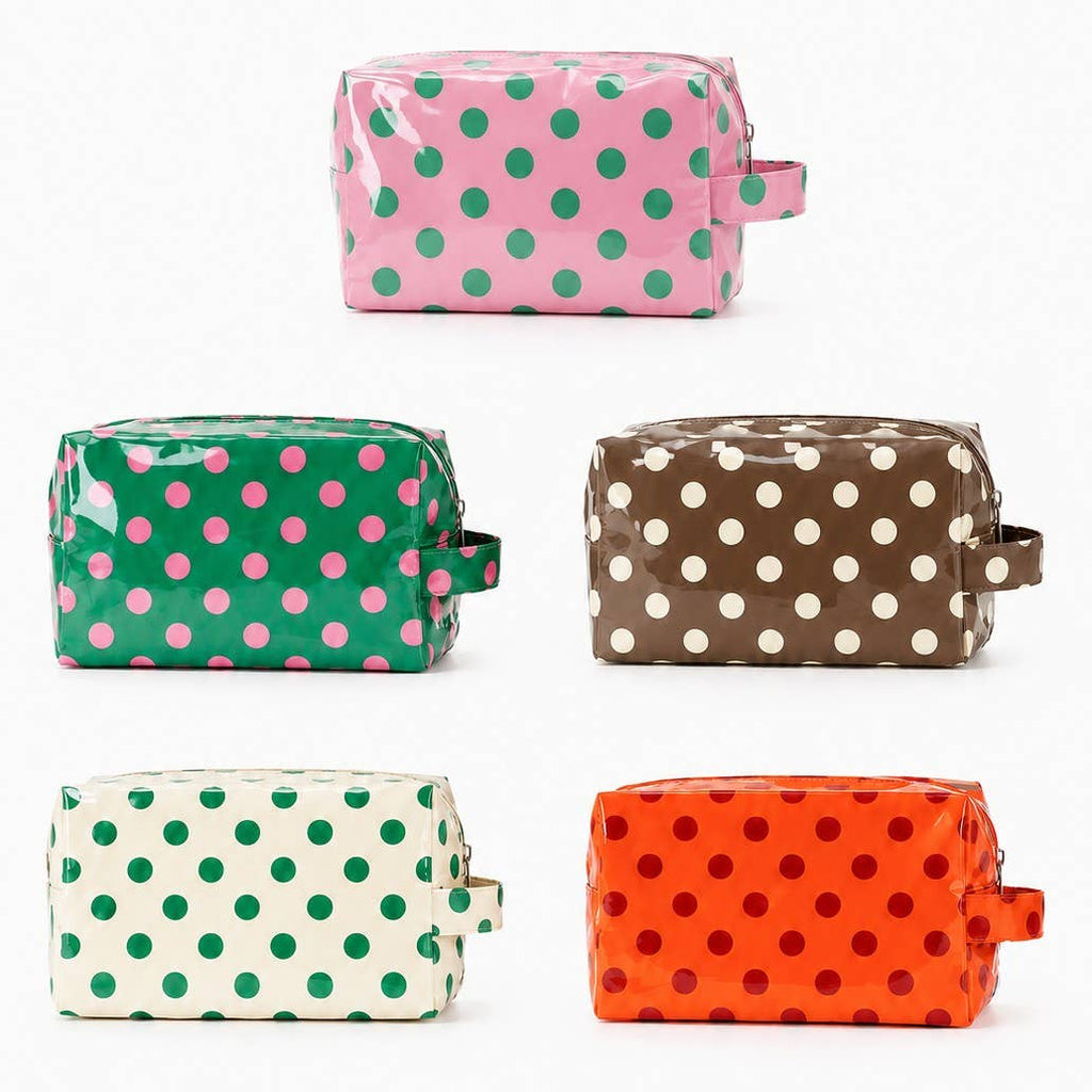POLKA DOT Pink, Off White, Orange WATERPROOF CLEAR COSMETIC MAKEUP POUCH BAG |40P630
