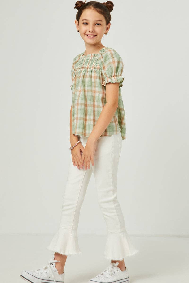 Hayden LA - Girls Plaid Smocked Square Neck Baby Doll Top