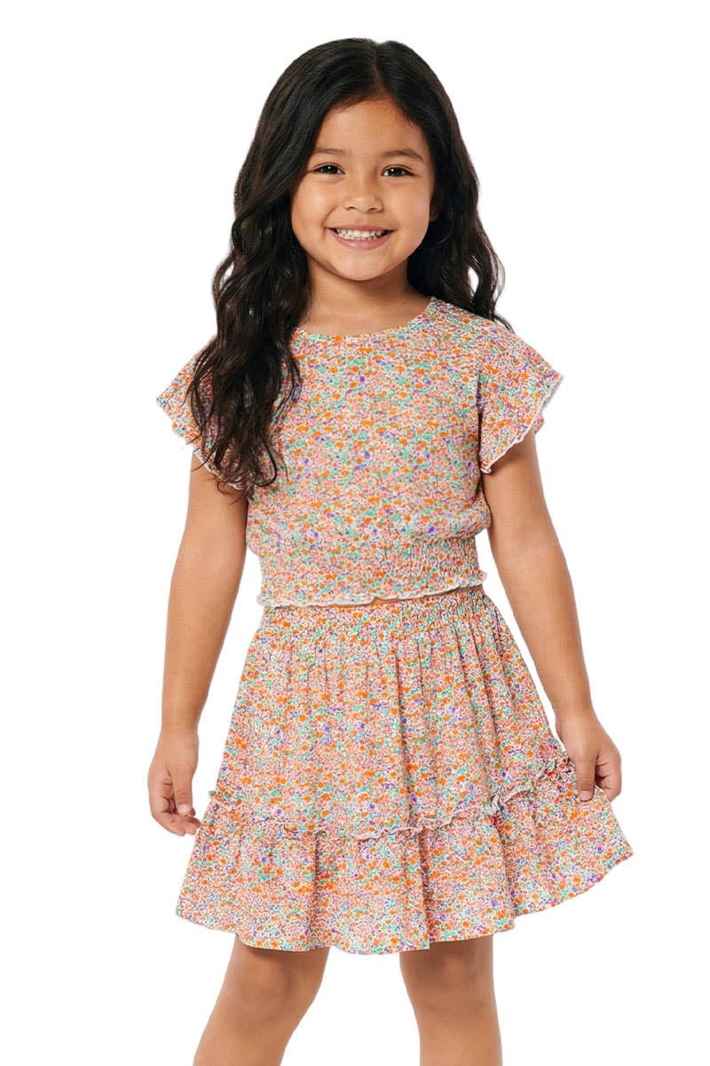 GKSS-23-3054B-UM214 Girl's 2 pc Floral Skirt Set