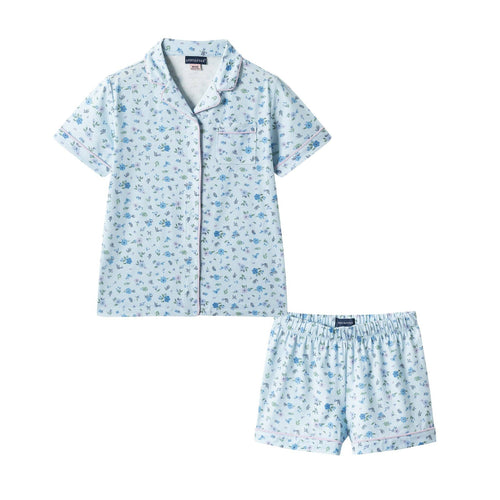Tween Girls Buttondown Pajama Set | Blue Floral