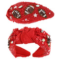 Red, Navy & Purple Football Top Knotted Jeweled Beaded Headband