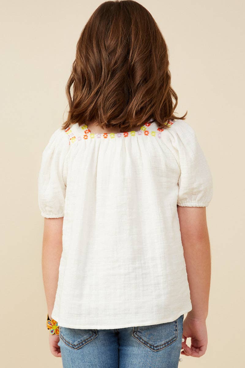 Hayden LA - Girls Contrast Floral Lace Square Neck Textured Top