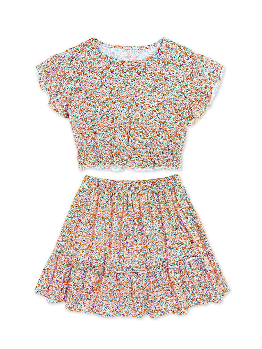 GKSS-23-3054B-UM214 Girl's 2 pc Floral Skirt Set