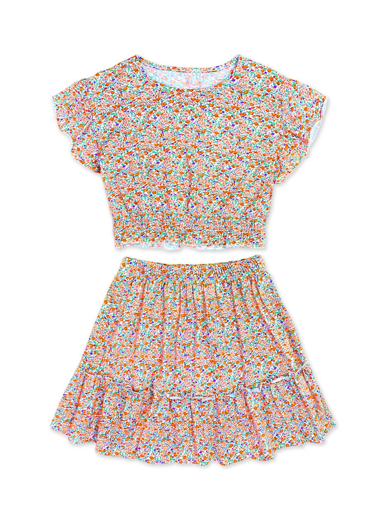 GKSS-23-3054B-UM214 Girl's 2 pc Floral Skirt Set