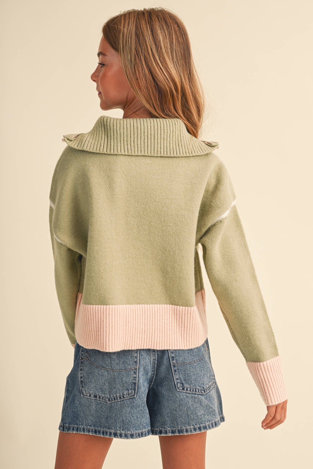 TWEEN KIDS GIRLS HALF ZIP COLLAR SWEATER (7-14)
