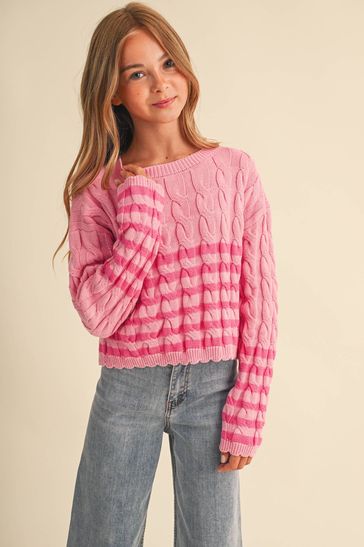 CABLE KNIT BOXY CROPPED PULLOVER