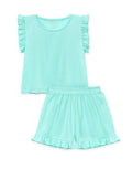 GKSS-Q24-3320B Girls 2 pc Ribbed Short Set w/ Ruffle Sleeve