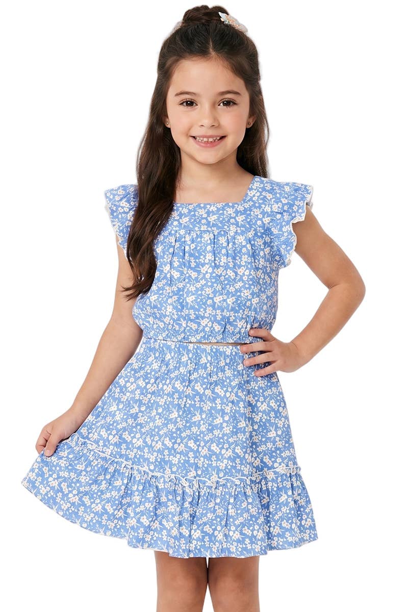 GKSS-3165B-Q44 Girl's 2 pc Skirt Set w/ Ruffle Sleeve Top