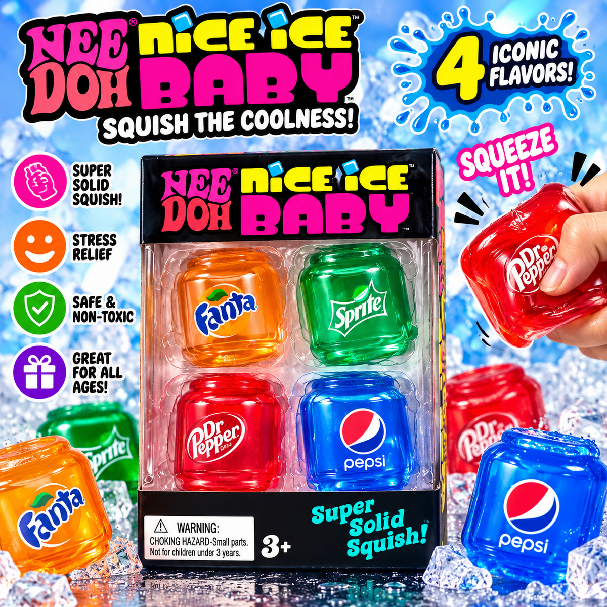 NEE DOH-Soda Can Super Solid Squish Toys – 4 Pack Assorted Sensory MAKLY CO -