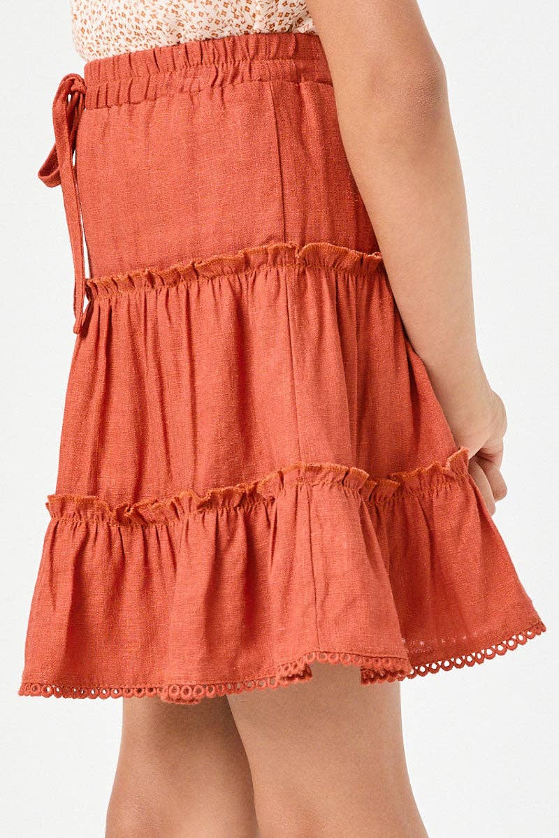 Girls Crochet Hem Tiered Ruffle Skirt