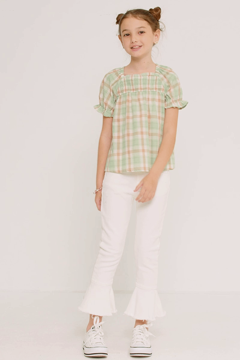 Hayden LA - Girls Plaid Smocked Square Neck Baby Doll Top