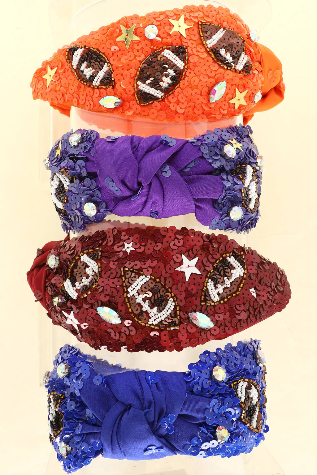 Red & Navy Football Top Knotted Jeweled Beaded Headband