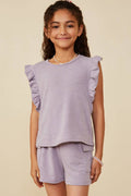 Girls Balloon Ruffle Sleeveless French Terry Knit Tank