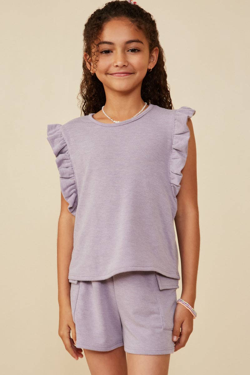 Girls Balloon Ruffle Sleeveless French Terry Knit Tank