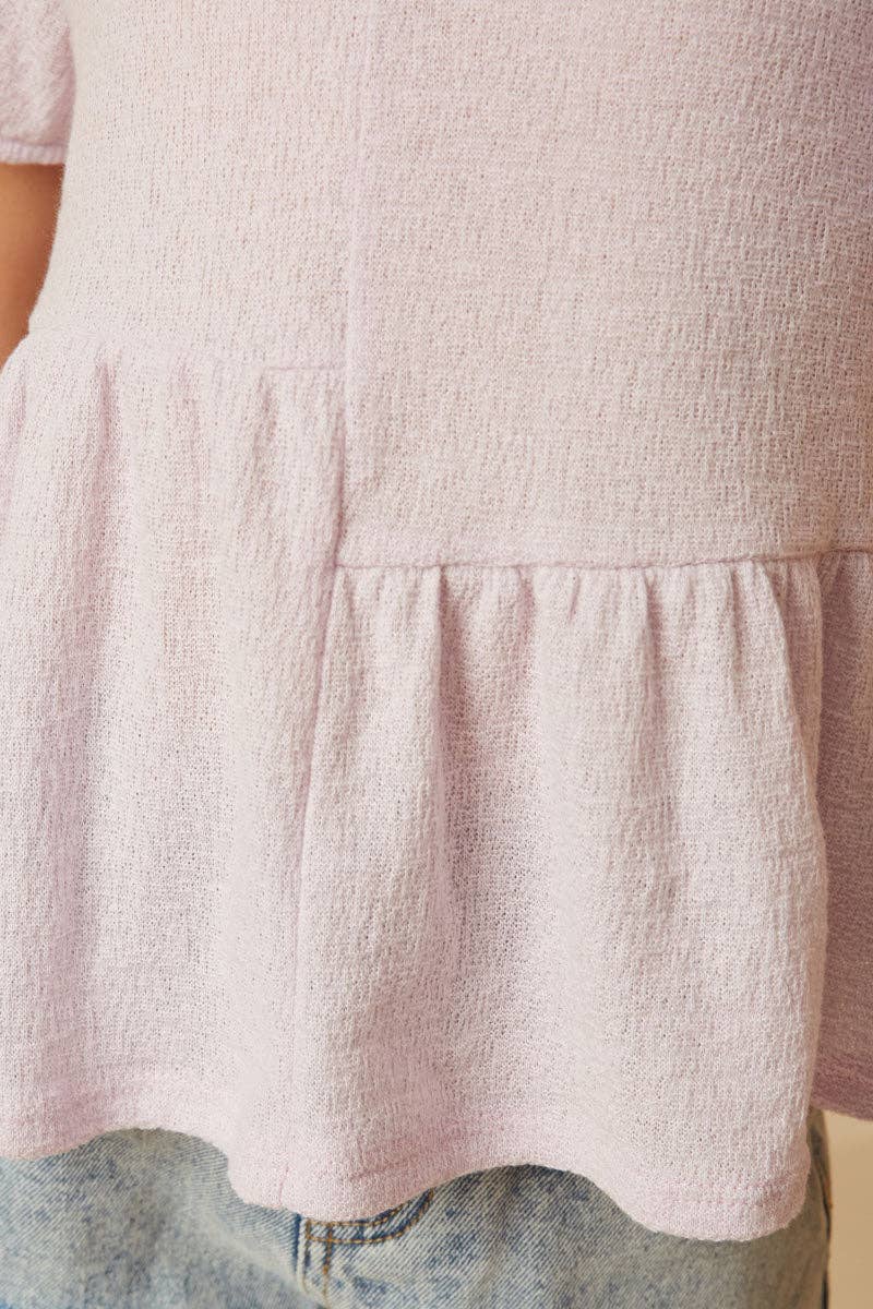Girls Textured Puff Sleeve Asymmetric Panel Knit Top