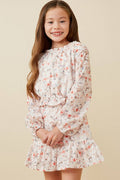 Girls Eyelet Embroidered Floral Cinch Waist Top