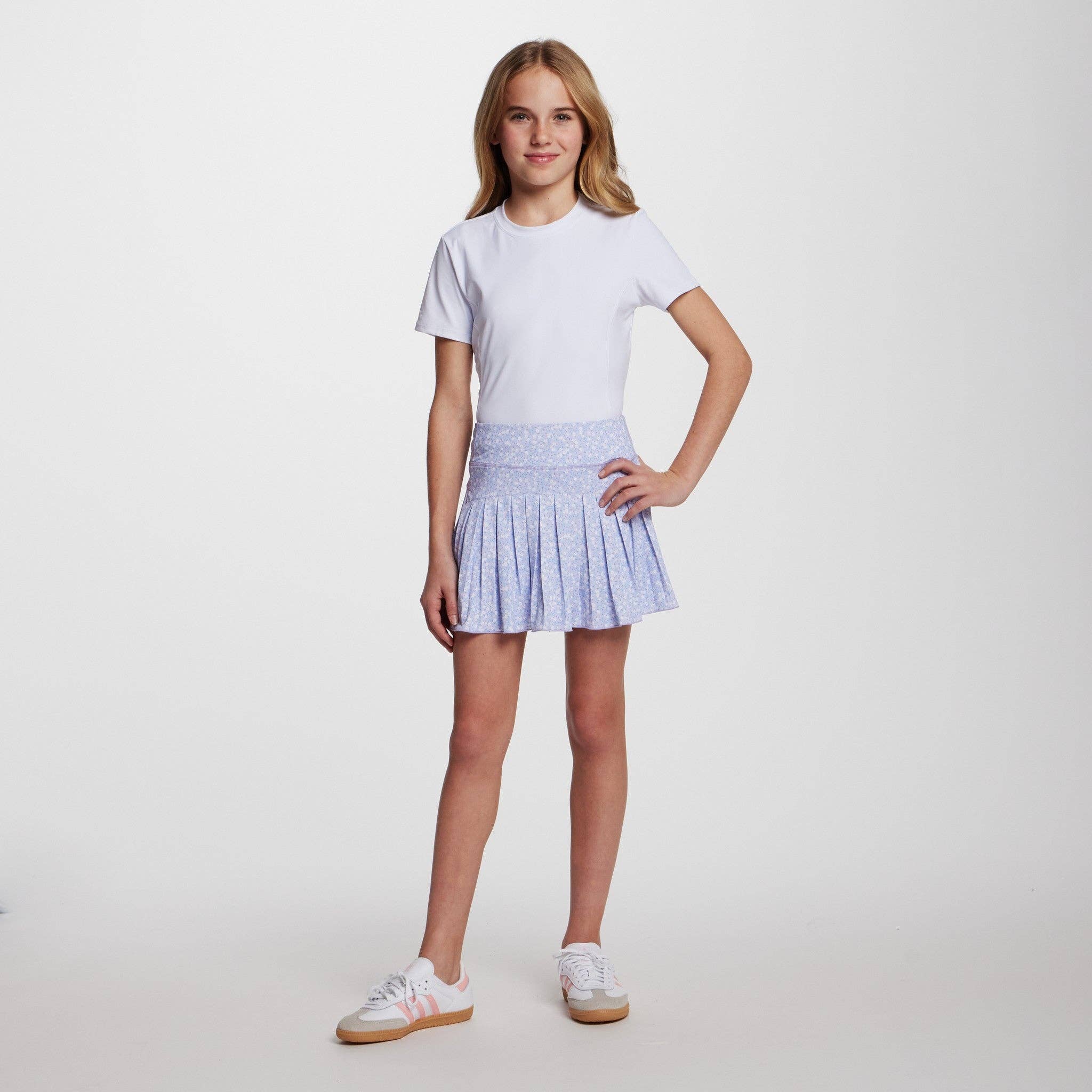 Tween Girls Printed Pleated Skort | Purple Floral