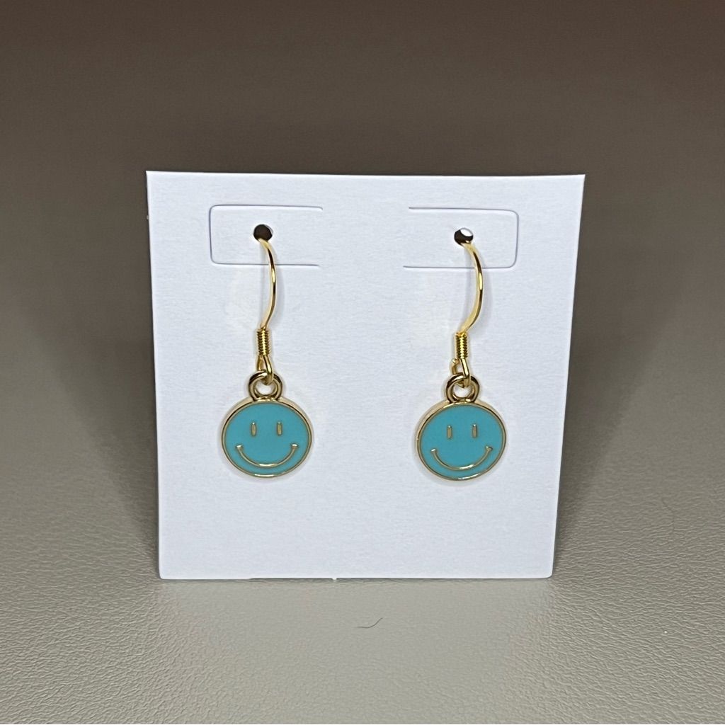 Mint Green Smiley Face Dangle Earrings