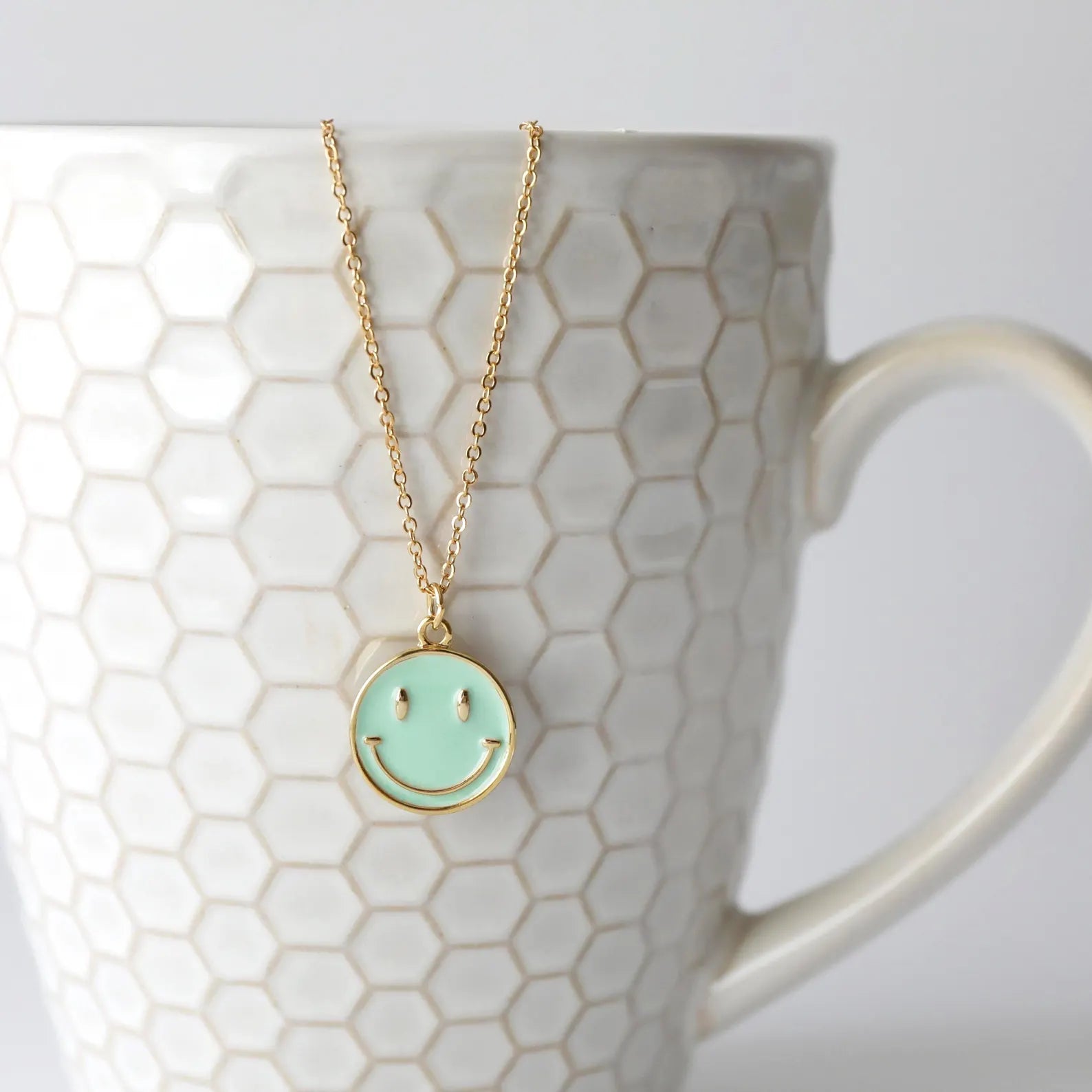 Mint Green Smiley Face Pendant Necklace