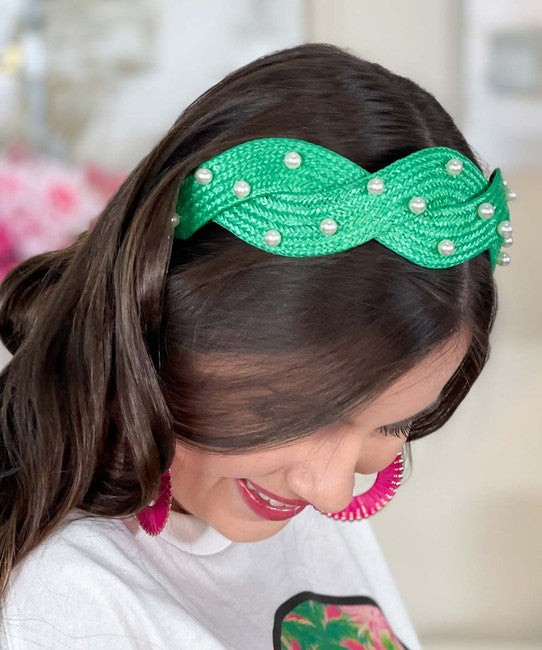 Kelly Green Pearl Knot Headband
